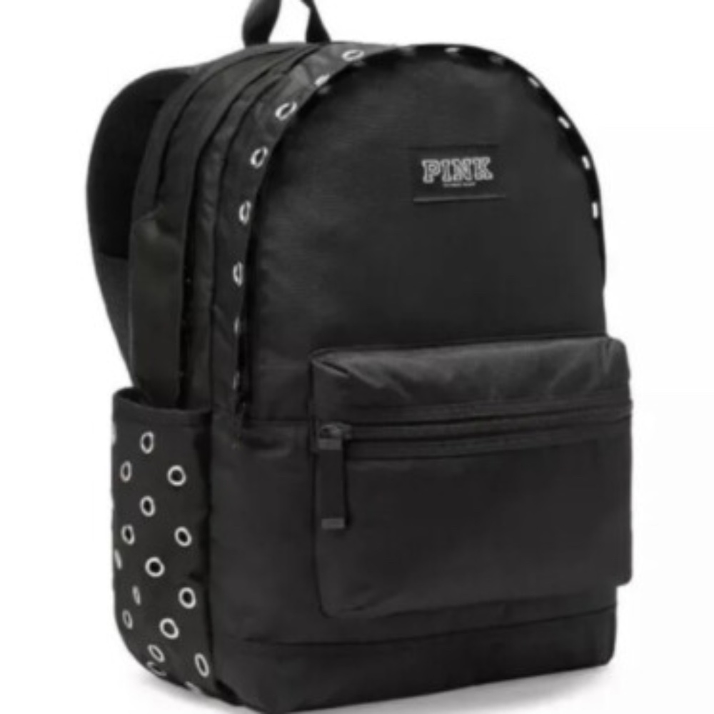 Victoria's Secret PINK Campus Backpack-Laptop Travel Book Bag Tote Black Grommet